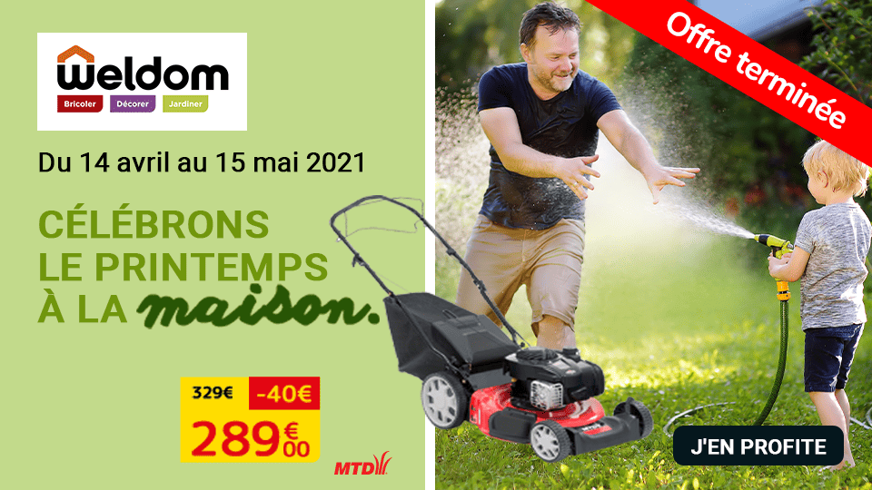 Offres Promotion de Printemps WELDOM pour votre Jardin 40€ Offfert - Plus de Promos Prospectus à retrouver sur l'app Fidme (Cartes de fidélité et Catalogues Promos)